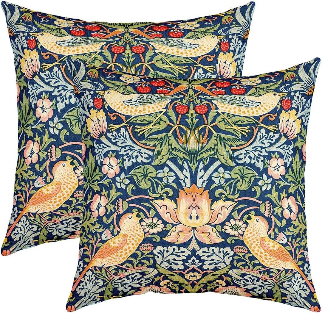 Pack of 2 Mexican Otomi Throw Pillow Covers 20"x20", Boho Bird Pillow Covers, Colorful Floral Bohemian Bright Yellow Green Exotic Cushion Covers, Wild Animals Botanical Decorative Pillow Covers