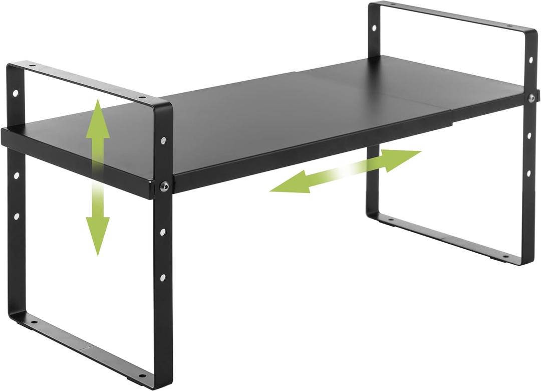 Expandable Cabinet Shelf Organizer Rack, Stackable Kitchen Counter Storage Shelves Stand, Adjustable Height Pantry Shelf Spice Rack (Black, 1 Pack) (8.7''D*15.7-25.6''W*9.8''H)