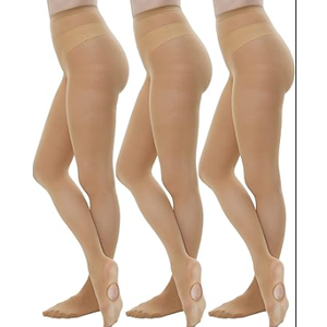MANZI 3 Pairs Convertible Dance Tights for Women Transition Ballet Stockings (Small-Medium)