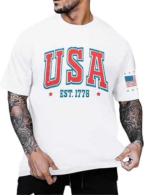 PNORATM Patriotic 1776 USA Shirt Men: 250 Anniversary USA Shirt 4th of July American Flag T-Shirt America Bigfoot Merica Tees, XL
