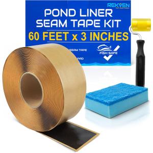 Pond Liner Seam Tape Kit - 60 Feet x 3 Inch - Double Sided Butyl Tape - Bond Seal or Repair EPDM PVC HDPE LDPE RPE LLDPE - Perfect for Small or Large Fish and Koi Ponds Waterfalls and Water Features