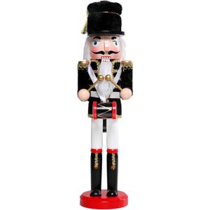 Christmas Nutcracker Decorations Nutcracker Figure 15 Inch Wooden Nutcrackers Collectible Ornament Nutcrackers Soldier for Table Desktop Home Christmas Decor Xmas Indoor Decor Black Hat beat a drum