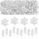 Alupssuc 24 Pieces Christmas Tree Decorations, 12 PCS White Poinsettia Flowers Artificial and 12 PCS Glitter Christmas Tree Picks for Christmas Decorations Party Wreath Fireplace Stairs, White