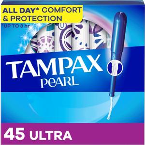 Tampax Pearl Tampons, with LeakGuard Braid, Ultra Absorbency, Unscented, 45 Count