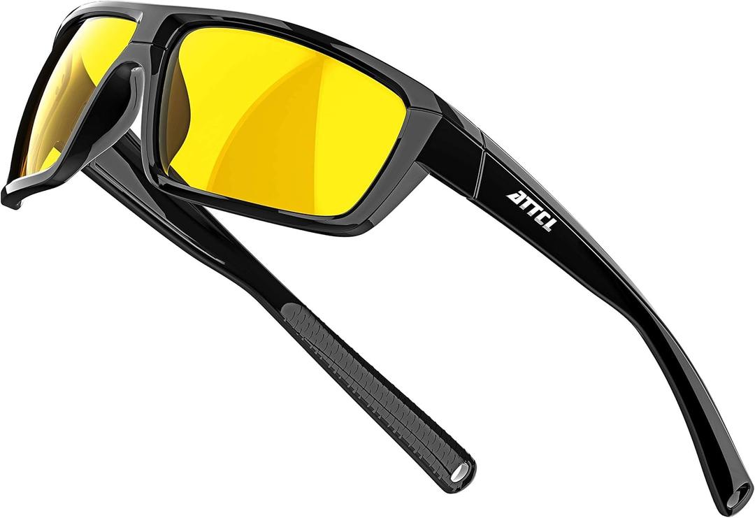 ATTCL Polarized Sunglasses Men for Fishing: UV Protection Lightweight TR90 Sports Wrap Sun Glasses Driving Golf Running (Medium, 5001-yeshi/Night Driving Glasses)