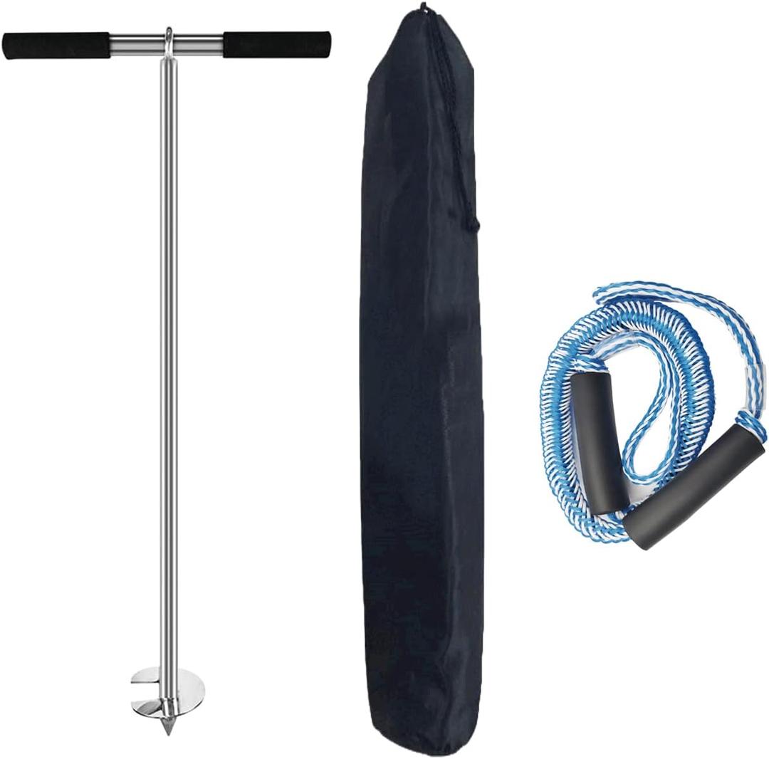 36 inch Boat Sand Anchor Kit Marine Stainless Steel 316 with Bungee Dock Line and Case,Screw Auger Design Ideal for Jet Ski,PWC,Floats,Pontoon,Kayak,Canoe