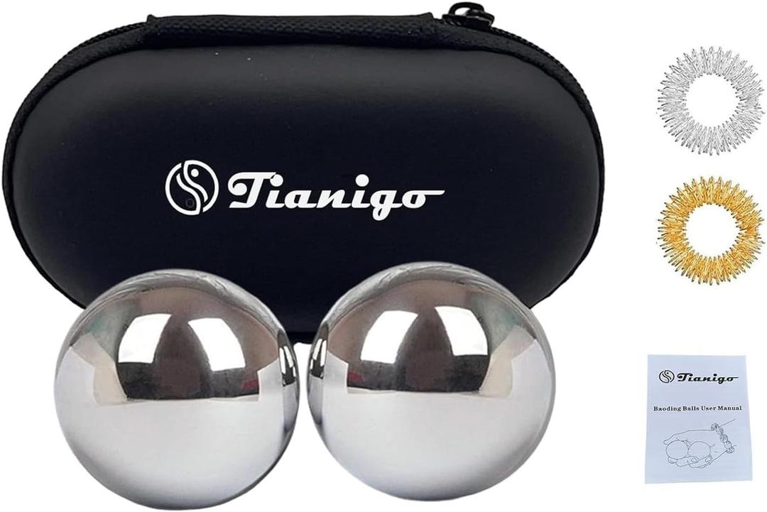 Stainless Steel Baoding Balls Set,1.57 Inches Chinese Health Balls, Metal Stress Relief Hand Massage Balls No Chime for Hand Exercise, Hands Therapy