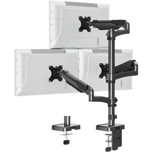 Triple Monitor Mount Fits Max 32" Computer Screen, Holds up to 17.6lbs Each Arm, Gas Spring 3 Monitor Desk Mount, Triple Stand with Tilt Swivel Rotation, VESA Mount 75/100mm