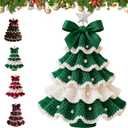 DIY Crochet Christmas Tree Kit - Handmade Holiday Crochet Christmas Decoration Set, Christmas Tree Bow Pearl Embellishment, Beginner Craft Crochet Kit (D)