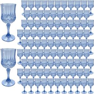 Plastic Wine Glasses, Plastic Goblets Vintage Style Cordial Unbreakable Drinking Glasses, Reusable Drinkware for Wedding Reception, Grand Event Party Supplies (100, Blue), 7oz