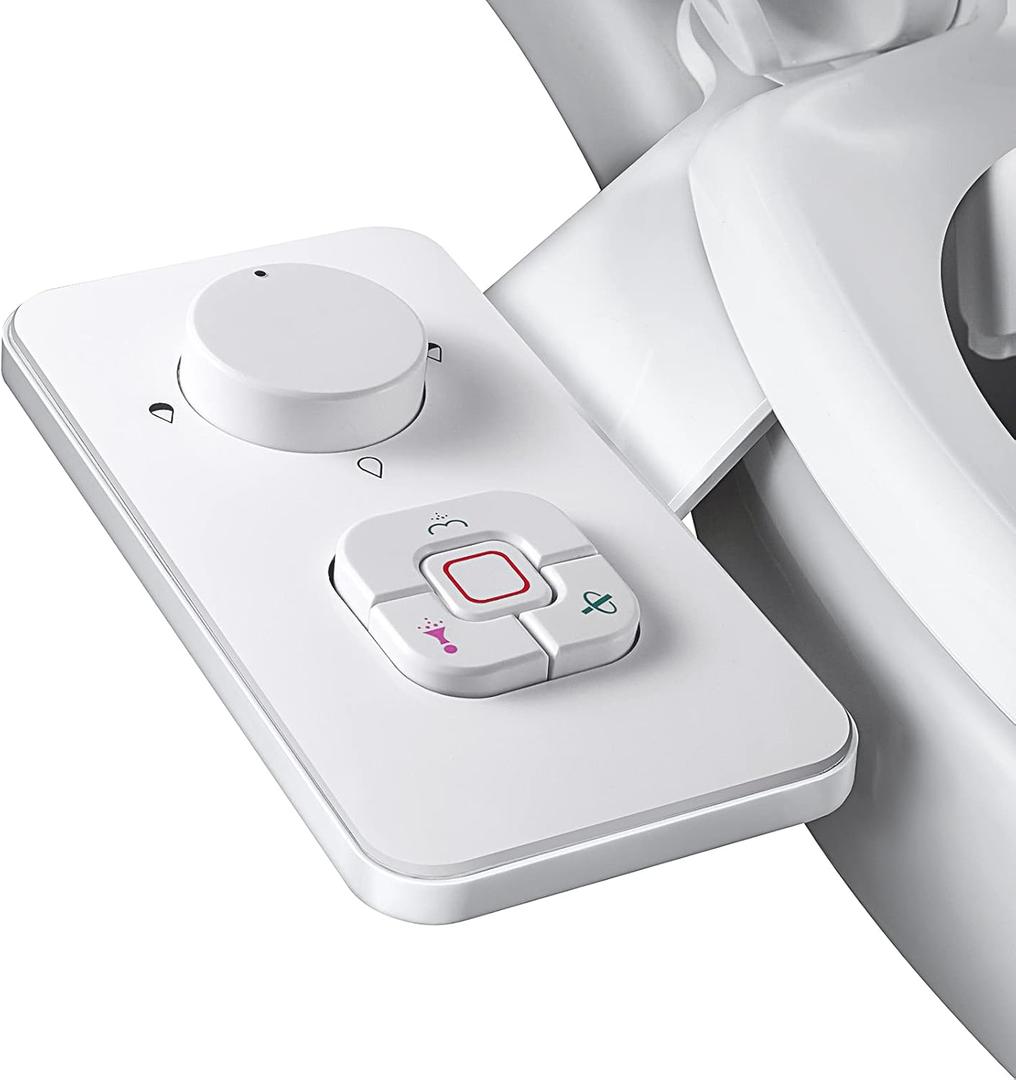 SAMODRA Bidet Attachment, Non-Electric Cold Water Bidet Toilet Seat Attachment with Pressure Controls, Retractable Self-Cleaning Dual Nozzles for Frontal & Rear Wash - White