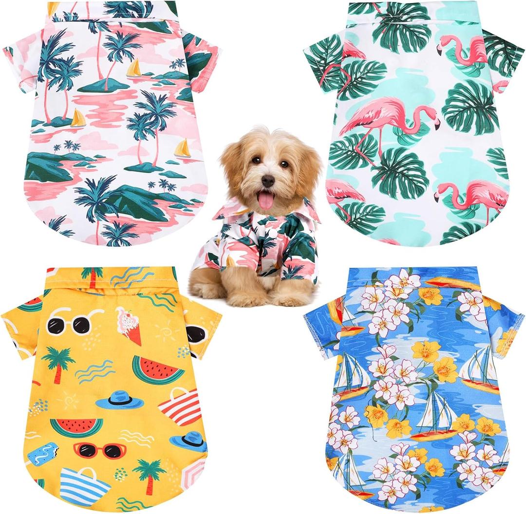 Weewooday 4 Pieces Small Pet Summer T-Shirts Hawaii Style Floral Pet Dog Shirt Breathable Cool Clothes Beach Seaside Puppy Sweatshirt for Puppy(Lovely Style,Small)