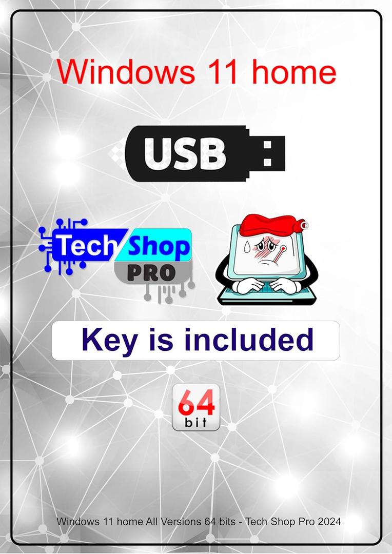 Tech-Shop-pro Compatible with install Key Included USB For Windows 11 Home OEM Version 64 bit. Recover, Restore, Repair Boot USB, and Install to Factory Default Fast and easy Free Technical Support