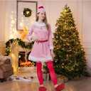 10 x 7 Pcs Women Christmas Elf Costume Set Santa's Helper Velvet Dress Xmas Outfit Elf Ears Hat Shoes Belt Socks Bell (Pink, XXL)