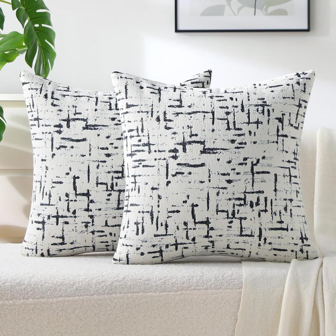 FUTEI Black White Decorative Throw Pillow Covers 20x20 Inch Set of 2,Soft Cozy Cross Texture Chenille Jacquard Cushion Cases,Modern Home Decor for Couch Bed Living Room