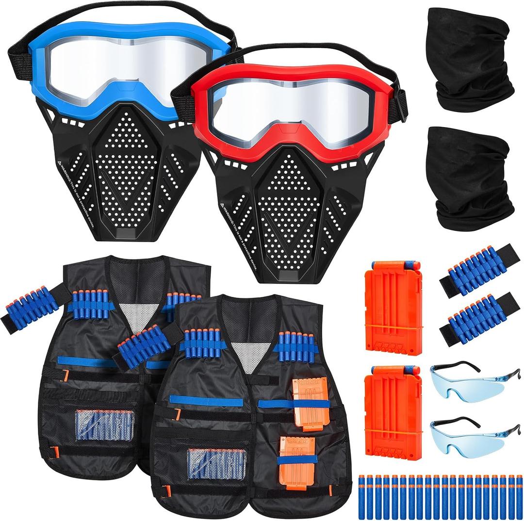 2 Sets Kids Tactical Vest Kit Tactical Mask for Boys Girls Face Protective Shooting Game Party Series, One Size