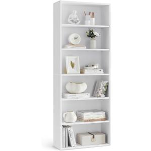 VASAGLE CUSTOS Collection - Bookshelf, 6-Tier Bookcase, Book Shelf, Open Storage Shelf, 9.4 x 23.6 x 63.3 Inches, for Living Room, Home Office, Dinning Room, Cloud White 