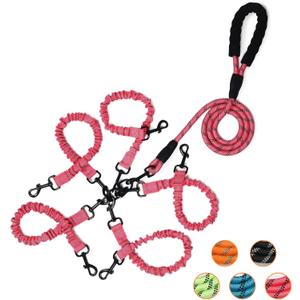 5 Way Dog Leash,No Tangle for Three Dogs, 3 in 1 Dog Leash with 360 Swivel, Shock Absorbing, Reflective Threads Comfort Foam Handle, Ideal for Small Dogs and Dog Training (Pink, 5 Way)