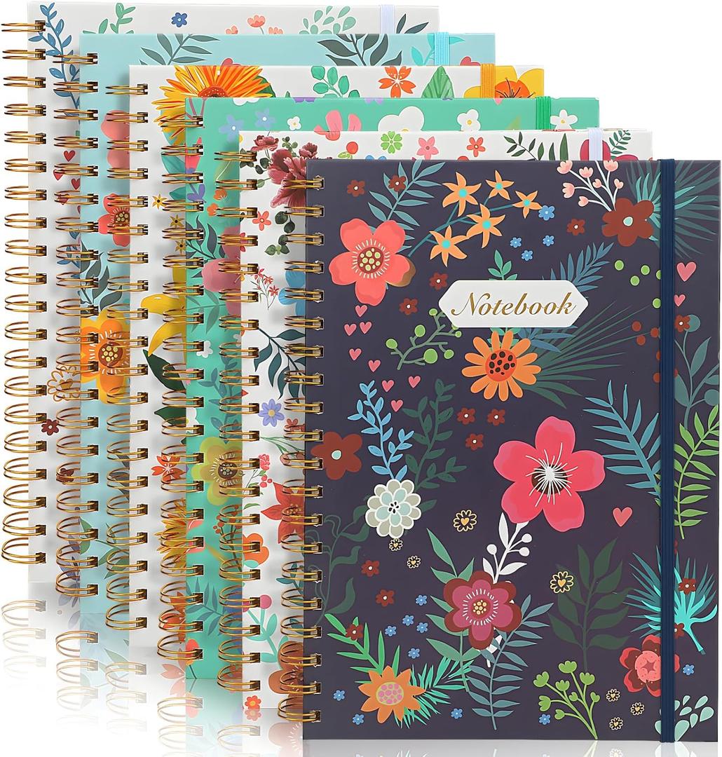 Coopay 6 Pack B5 Spiral Notebook Journal for Women, College Ruled Composition Notebooks Hardcover Spiral Journal, Cute Blooming Floral, Office School Business Supplies, 10.2" x 7.5", 160 Page