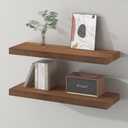 SAUMONIERES Floating Wall Shelves for Bedroom Bathroom Wall Mounted Solid Wood Shelf 24 Inch Set of 2, Walnut Floating Shelves