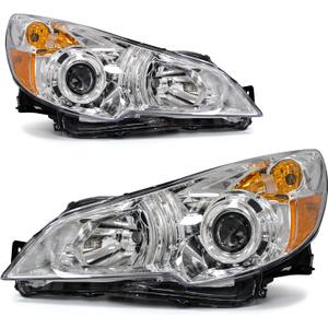 Headlight Assembly for Subaru Legacy 2010 2011 2012 2013 2014/10-14 Outback 4-Dr Sedan Wagon Clear Lens Chrome Housing Amber Reflector Headlamp Replacement PairW/O Bulbs