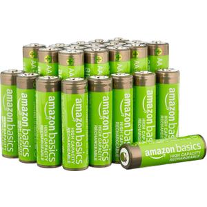Amazon Basics 24-Pack Rechargeable AA NiMH High-Capacity Batteries, 2400 mAh, 1.2V, Recharge up to 400x Times, Pre-Charged