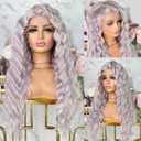 Light Ash Purple Lace Front Wigs for Fashion Women 24 Inch Loose Deep Wave Hair Gray Purple Synthetic Lace Front Wigs Pre Plucked Natural Hairline