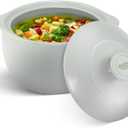 MINH LONG 1-Qt Porcelain Dutch Oven with Lid  Lead & Cadmium Free, Oven Safe to 482F, Heat Retention, Clay Pot for Cooking on Gas & Infrared Cooktop, Use to Marinate, Cook, Bake, Refrigerate & Serve (Vesta - Grey)