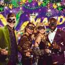 Mardi Gras Backdrop Masquerade Carnival Dancing Dress-up Photography Background Wedding Bachelorette Mardi Gras Party Decoration Banner Supplies (94x70inch(8x6FT))