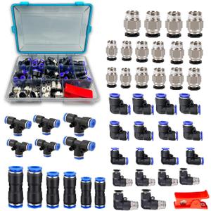 Hose Fitting kit, 47 Pieces NPT Thread Push To Connect Fittings, Nylon Tubing 1/4, 3/8, 1/2 Inch Quick Connect Fittings, Air Line Fittings assortment kit