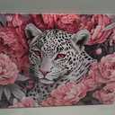 YMXDYMJSW Leopard Canvas Wall Art Leopard and Peony Pictures Prints Black and White Cheetah Poster Wild Animal Paintings for Office Bedroom Decor Framed (Pink,16L x 24W)