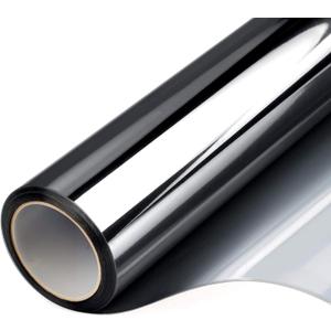 Filmgoo One Way Privacy Film, Window Tint for Home, Mirror Vinyl Roll Heat Control Anti UV Static Cling Sliding Door Coverings No Glue Garage Solar Paper (Black Silver,17.5 Inch X 7.8 Feet) (17.5 Inch x 7.8 Feet, Black Silver)