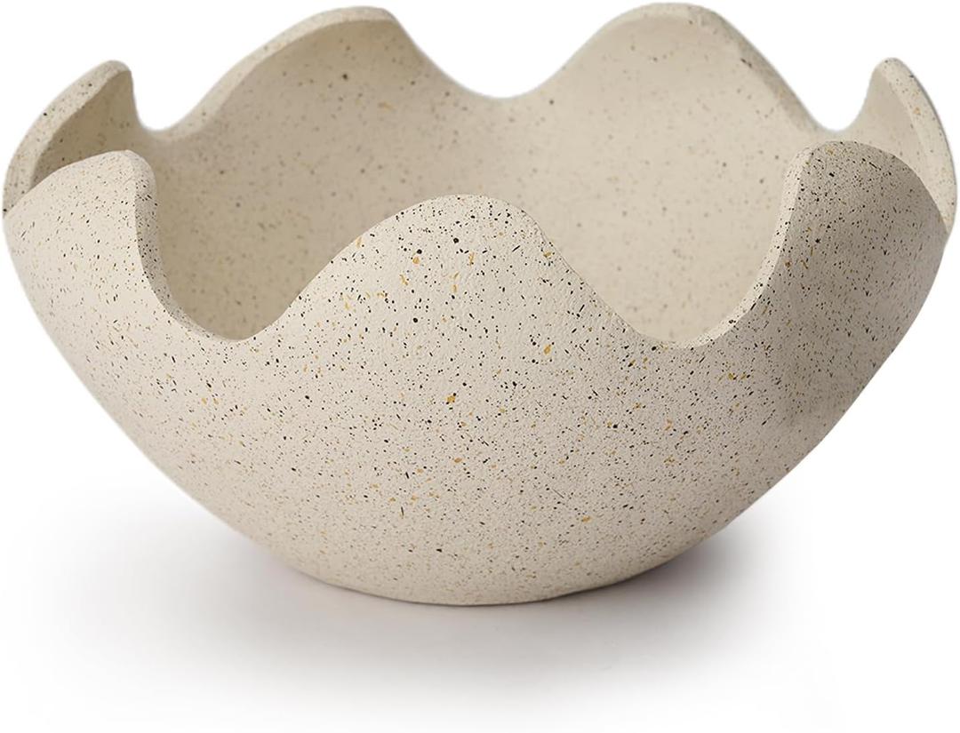 Wavy Decorative Bowl Home Decor- Modern Handicraft Decorative Fruit Bowl for Kitchen Counter, Creative Centerpiece Decor for Entryway Table Coffee Table, Spotted White (Single-medium)