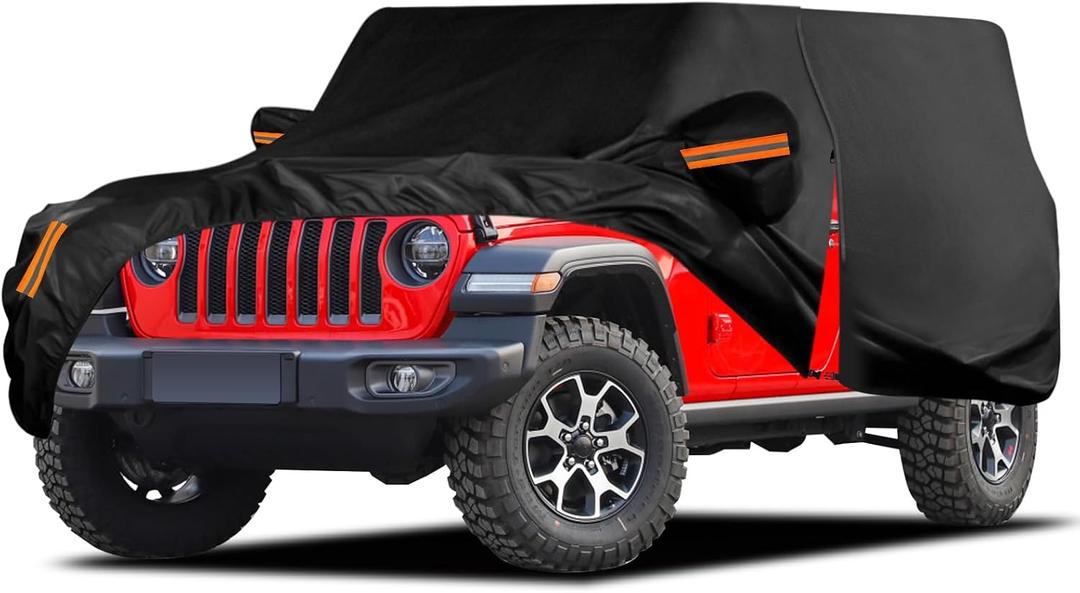 Waterproof Car Cover for Jeep Wrangler 4 Door 2006-2026 JK JL Outdoor Waterproof Sun Rain Snow Hail Protection with Driver Door Zipper