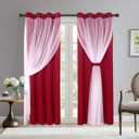 BONZER Dual Layers Grommet Top Mix and Match Blackout Curtains with White Sheer Voile for Living Room, Red, 52x84 Inch, Set of 2 Panels