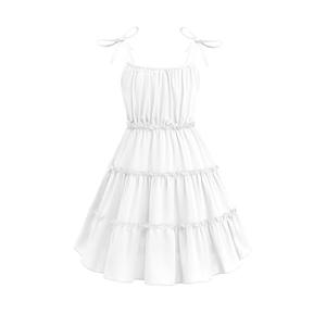 Arshiner Girls' Summer Sundress White Boho Spaghetti Strap Ruffled Tiered Midi Dresses Casual Cami Dress, Size 7-8Y