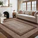 RUGSREAL 8x10 Area Rug Washable Large Living Room Rug Non Slip Farmhouse Rustic Floor Carpet Boho Accent Bedroom Rug Modern Geometric Throw Floor Cover Bohemian Border Carpet, Brown