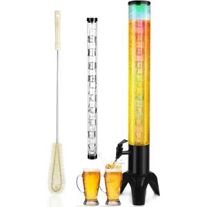 Beer Giraffe Dispenser, 100oz/3.2 qt Mimosa Tower Dispensers with Ice Tube and LED Light, 3L Tabletop Drink Tower Dispenser for Beer, Margarita, Beverage