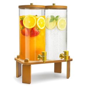 VERSSURE 2PCS Drink Dispenser, 1.5 Gallon Each Glass Beverage Dispenser with Wood Stand and Stainless Steel Faucet Ideal for Juice, Lemonade, and Tea,Large Drink Dispenser for Parties and Home Use
