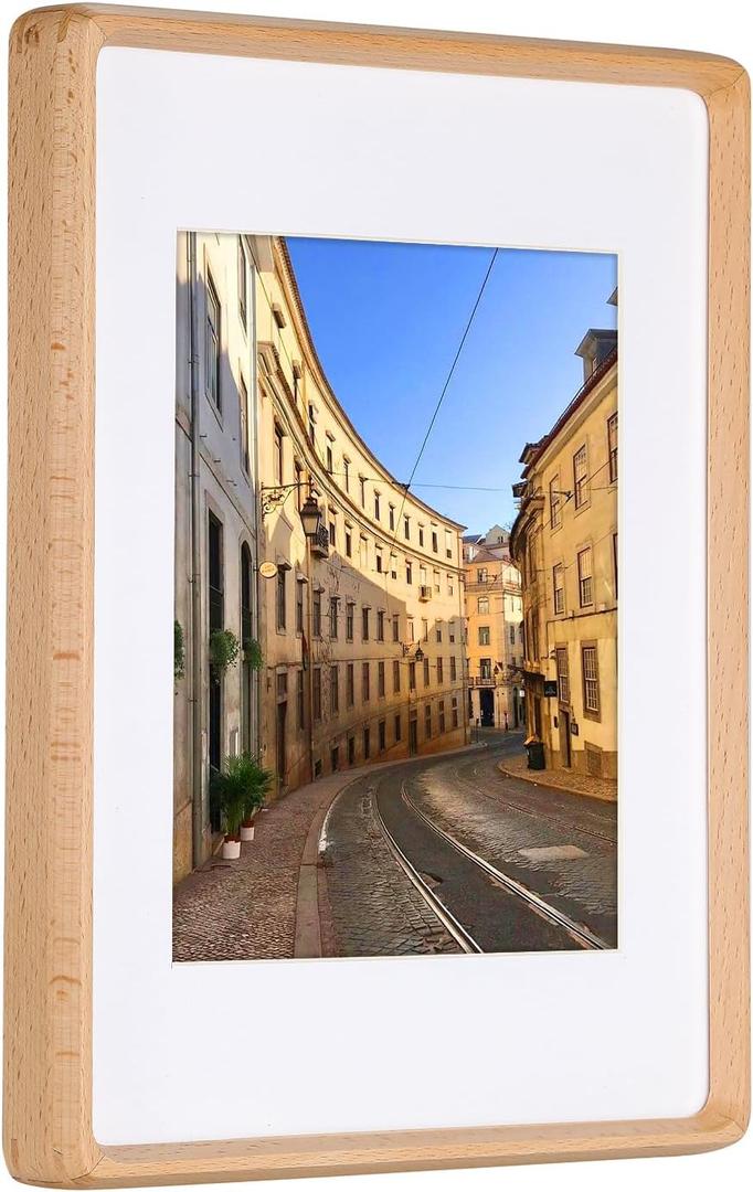 A4 Natural Wood Picture Frame, Natural Beech Wooden Frame, Display Pictures 5.5x7.87 with Mat or 8.3x11.7 Without Mat, for Tabletop Display Home Decor Wood 8x12 inch Photo Frames
