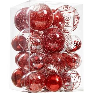 Wironlst Christmas Ball Ornaments Shatterproof Clear Large Plastic Hanging Ball Decorative Baubles Set with Stuffed Delicate Decorations (Multi-Size, Red)