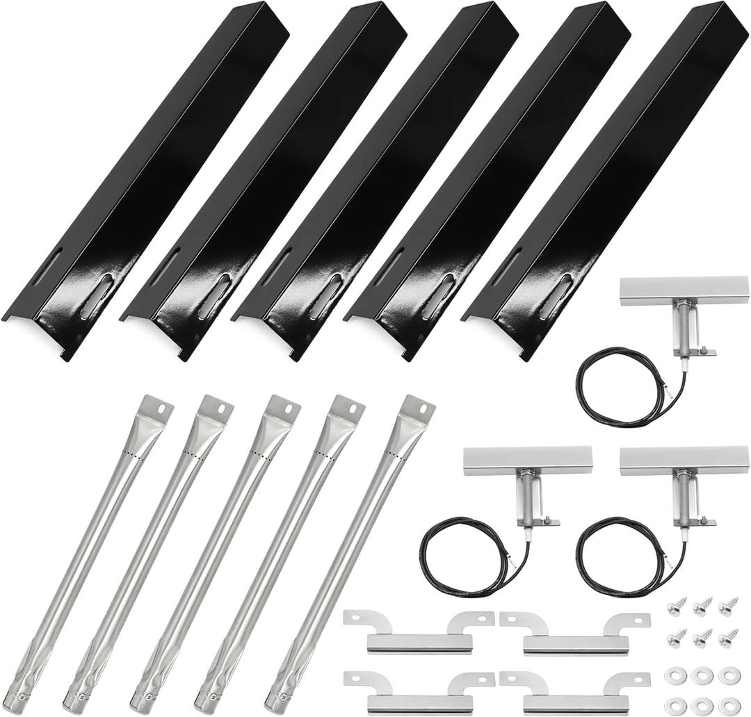 Hiorucet Grill Replacement Parts for Brinkmann 5 Burner 810-8501-S Gas Grill Models, Porcelain Steel Heat Plates, Stainless Steel Grill Burners, Crossover Tubes, Igniters for Brinkmann Gas Grill Parts