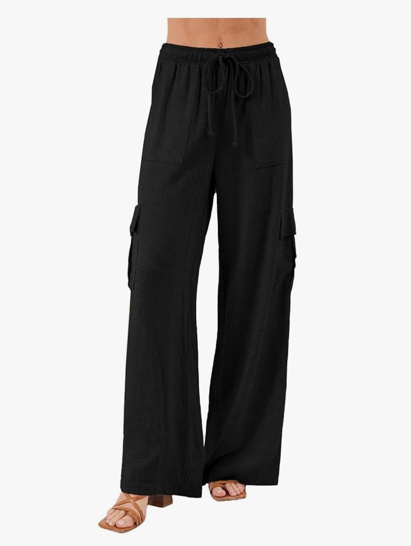 Beautiful Women's Polyester Cargo Pants Casual High Waisted Wide Leg Pant Baggy Trousers with Pockets. Size XL