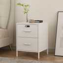 Steehoom Nightstand,2 Drawer Metal Locker End Table Lockable Bedside Table Storage Cabinet for Bedroom, Dorm, 21.26H X 15.75W X 15.75D (2 Drawer, White), 15.75 inches x 15.67 inches x 21.26 inches