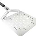 Perforated 10" Metal Pizza Peel Turner with Folding Handle for Outdoor Pizza Oven Accessories and Indoor Baking Use