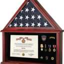 Large Burial Flag Display Case American Flag Solid Wood Display Case Fits a 5 X 9.5 Flag Folded Military Shadow Box Flag Display Case with Certificate Holder Mahogany Finish