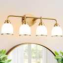 4-Light Bathroom Light Fixtures, Brushed Gold Vanity Lights for Bathroom with Milk White Globe Glass Shade, Vintage Bathroom Lighting Fixtures Over Mirror for Bedroom Living Room Hallway