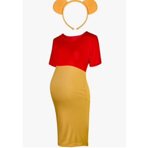 Geyoga 2 Pcs Halloween Bear Costume Kit Red and Yellow Maternity Dress Ear Costume Headband Ear Hair Hoop for Cosplay, XXL