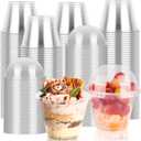 100 Sets 9 oz Clear Plastic Cups with Dome Lids (No Hole), Disposable Parfait Cups with Lids for Dessert, Fruit, Ice Cream, Pudding, Salad, Cake, No Leaking, PET