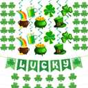 31Pcs St Patricks Day Decorations Pre-Assembled Shamrock Lucky Banner Garlands Clover Hanging Swirls Irish Decor for Home Saint Patrick Party Supplies